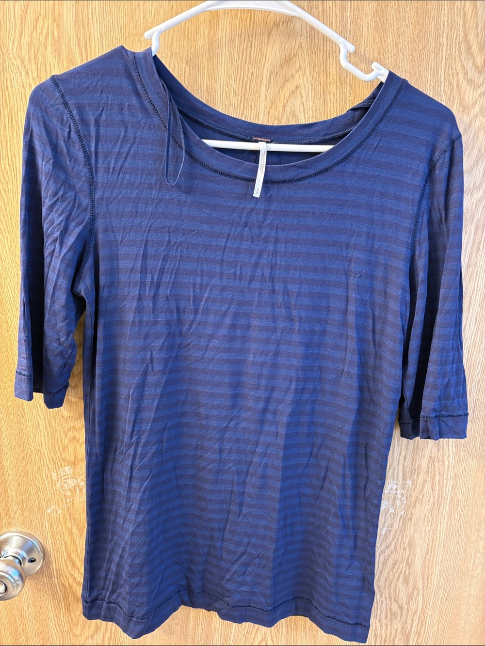 Free People Navy Striped Scoop Neck Tee